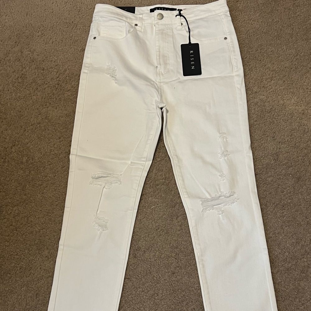 Risen White Distressed Skinny Jeans